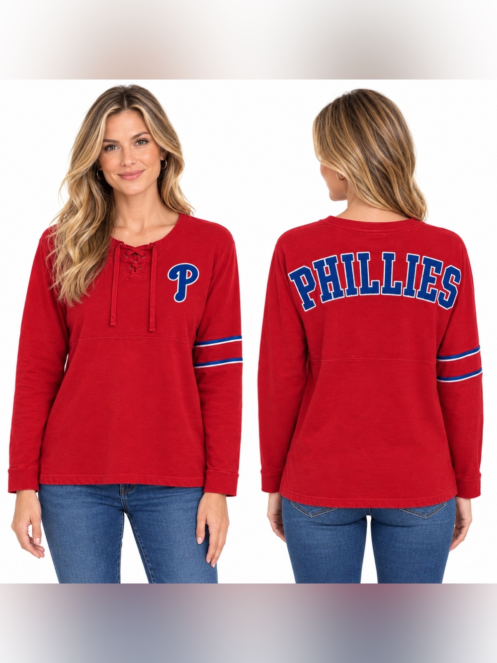 VICTORIA'S SECRET PINK MLB PHILADELPHIA PHILLIES BLING VARSITY CREW SWEATSHIRT L